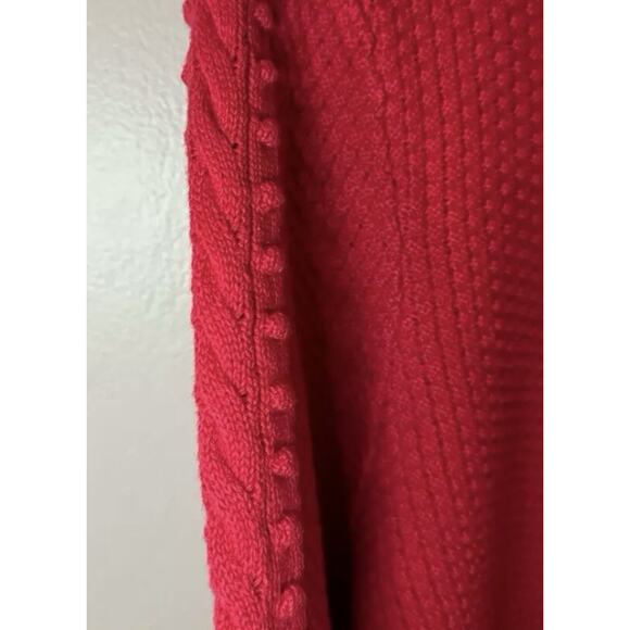 LOFT Red Scalloped Cotton Bobble Sleeve Sweater Women’s Small Long Sleeve Knit - Picture 4 of 7